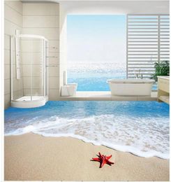 Wallpapers 3d Floor Painting Wallpaper Sea Beach Star Wave Bathroom Pvc Self-adhesive