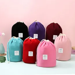 Storage Bags Makeup Bag Drawstring Convenient Flannelette Cylinder Travel Desktop Cosmetics Organizer Home Decoration Flower Pot