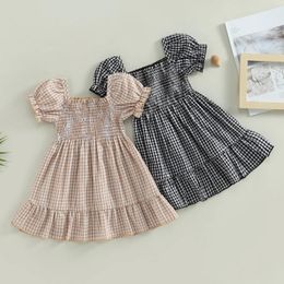 Girl Dresses Toddler Infant Kid Baby Dress Summer Plaid Print Puff Sleeve A-line For Holiday Travel Clothing