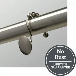 Shower Curtains Nickle Easy Glide Rollerball Button Rustproof Curtain Hooks 12pc Adjustable Rod No Drill