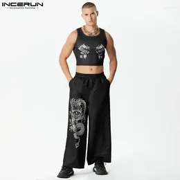 Men's Tracksuits 2024 Men Sets Printing Streetwear O-neck Sleeveless Crop Tank Tops & Loose Straight Pants 2PCS Casual Suits S-5XL INCERUN