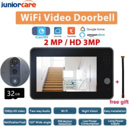 Doorbells New Tuya Smart WiFi Video DoorBell 1080P Eye Peephole Camera 5000mAh 3MP Audio Intercom 4.3 PIR Infrared Alexa Call Door Viewer