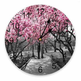 Wall Clocks Cherry Blossoms Tree Park Vintage Decorative Round Clock Custom Design Non Ticking Silent Bedrooms Large