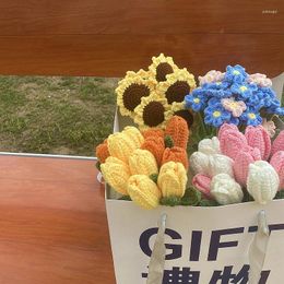 Decorative Flowers Sunflower Crochet Flower Bouquet Knitted Artificial Hand Woven Mother's Day Gift Wedding Guests Girasoles