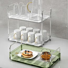 Kitchen Storage Water Cup Rack Double-Layer Drain Tea Holder Set Desktop Glass