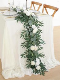 Decorative Flowers 1 Pack 6.6FT Eucalyptus Garland With Artificial Silk Rose Flower Vine For Wedding Arch Table Party Backdrop And Bedroom