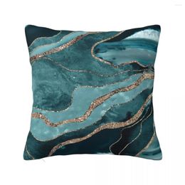 Pillow Teal Blue Marble Agate Gold Glitter Glam #1 (Faux Glitter) #decor #art Throw Home Decor Items Cover Luxury