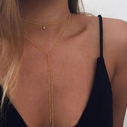 Choker 2024 Simple Gold Silver Colour Chain Necklace Long Beads Tassel Chocker Necklaces For Women Collar Collier Ras Du Cou