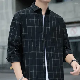 Men's Dress Shirts Fashion Casual Plaid Shirt Long Sleeved Loose Cotton Top Style Youth Cool From South Korea