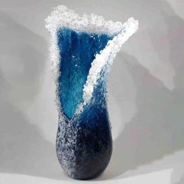 Vases Modern Vase Ocean Wave Shaped Resin Crafts Fashion Nordic Style Office Living Room Decoration Blue