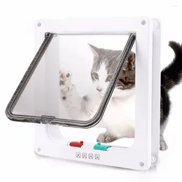 Cat Carriers Dog Flap Door With 4 Way Security Lock For Cats Kitten ABS Plastic Small Pet Gate Kit Safety
