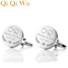 Custom Engraved Groom Shirt Cufflinks Wedding Gifts Name Lettering Personalised Men Cuff links Buttons Groomsmen Jewellery 240403