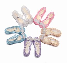 Kids Sandals Girls Bow Princess Shoes Summer bling beach Children's crystal jelly PVC Sandal Youth Toddler Foothold Pink White Black Non-Bran Sof 70K6#