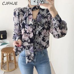 Women's Blouses CJFHJE Fashion Lace Up Floral Chiffon Long Sleeved Shirt Spring French Gentle Temperament Women Top