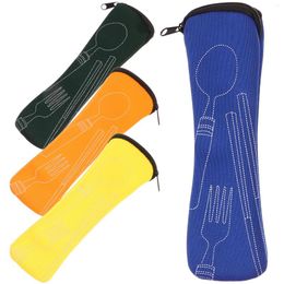 Kitchen Storage 4 Pcs Cutlery Bag Picnic Fork Spoon Serving Utensils Box Cloth Pouch Camping Travel