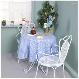 Table Cloth Round Tablecloth Mesh Cotton Linen Fabric Printing Square Grid Mat Tea White