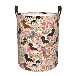 Laundry Bags Dachshund Floral Dog Patterns Hamper Large Clothes Storage Basket Badger Sausage Toy Bin Organizer For Boy Girl