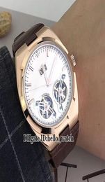 Cheap New Overseas Date Double Tourbillon White Dial Automatic Mens Watch Rose Gold Case Leather Strap High Quality Gents Wristwat2082858