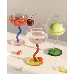 Wine Glasses 1 Piece Creative Colourful Round Cup With Twisted Stem Glass Goblet 300ml 10oz