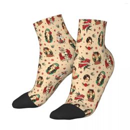 Men's Socks Old School Tattoo 02 Beige Ankle Male Mens Women Autumn Stockings Polyester