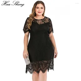 Plus Size Dresses 2024 Summer Lace Dress Women Elegant Hollow Out Short Sleeve Party Midi V Backless Sexy Club