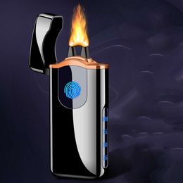 Metal Touch Sensor Pulse 6 Arc Outdoor Windproof USB Rechargeable Lighter Digital Power Display Long Lasting Portable Men's Gift