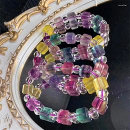 Decorative Figurines 10MM Natural Fluorite Cube Bracelet Women Fashion Reiki Healing Sweet Energy Strand Girls Jewelry Holiday Gift 1PCS