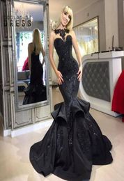 Majoring Beadsing Black Prom Dresses Sexy Mermaid Bateau Neckline Appliqued Sequins Ruffles Long Evening Party Gowns BA76547864538