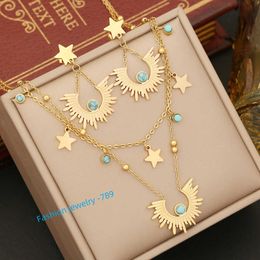 Fashion Womens Stainless Steel Jewellery Set Elegant and Simple Star Sun Natural Stone Necklace Bracelet Earrings