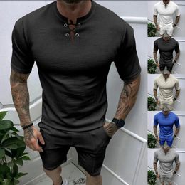 Men's Tracksuits Solid Color Round Neck Short Sleeve Suit Soft And Comfortable For Summer Casual Family Dinner Formal Wear