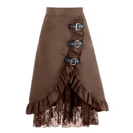 Women Skirts Sexy Long Maxi Steampunk Elastic Pencil Vintage Skirt Black Midi Gothic Corset A-line Lace