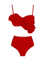Women's Swimwear High Waist Bikini Sets Swimsuit 2024 Sexy Ruffle Vintage Solid Color Bathing Suit Summer Outfits Beachwear