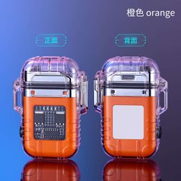 Double Arc Lighting Outdoor Windproof Waterproof Transparent Body Lighter Portable USB Rechargeble Digital Display Power Gift