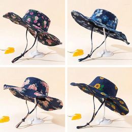 Wide Brim Hats Foldable Portable Big Visors With Windproof Rope Fisherman Cap Beach Bucket Hat Sun