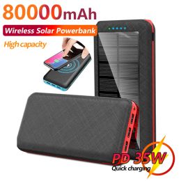 Chargers 80000mah Wireless Solar Battery Charger Portable Fast Charger High Light Led 3 Usb Phone Power Bank for Xiaomi Samsung Iphone