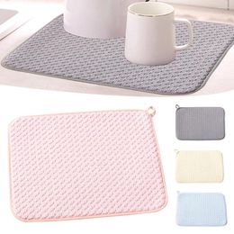 Table Mats Microfiber Dish Drying Mat Absorbent Dishes Drainer Quick-Drying Insulation Pads Non Slip Tableware Placemat For Kitchen