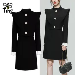 Work Dresses Tingfly Women Fashion Vintage Elegant Short Style Button Decor Blouse Mini A Line Dress Set 2 Pieces Sets Outfits