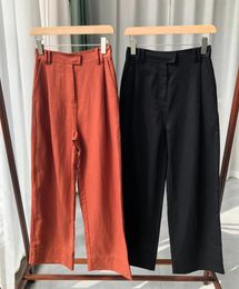 Women's Pants Women 2024 Est High-waist Cotton & Linen Blend Straight Trousers