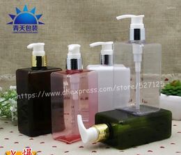 Storage Bottles 300ml Pretty Colors Square PET Bottle With Shiny Silver/Gold Pump.Lotion/Hand Wash/Shampoo/Moisturizer/Facial Water