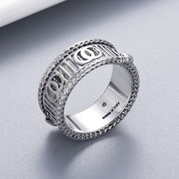 Rings Women Men Band Ring Designer Ring Fashion Jewellery Titanium Stainless Steel Letter Single Grid Rings Casual Couple Classic Retro Silver Optional Size6-11