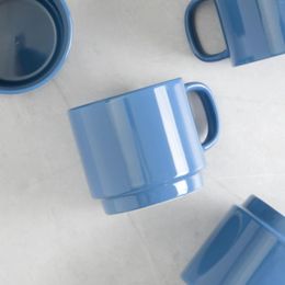 Mugs Cups 14.8-Ounce Stackable Dark Blue Stoare Mug Set Of 4 Coffee