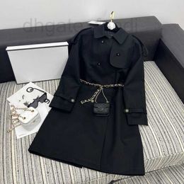 Basic & Casual Dresses Designer Brand New Black Trench Coat with Chain Waist Bag for Early Spring 2023 7AR7