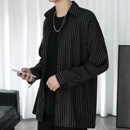 Men's Casual Shirts Lapel Collar Shirt Long Sleeve Japanese Style Striped With Turn-down Single-breasted Design For Fall