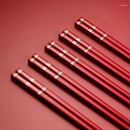 Chopsticks 1 Pair Red Japanese Alloy Non-Slip Sushi Chop Sticks Set Chinese Gift Reusable Tableware Kitchen