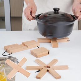 Table Mats 1PC Folding Wooden Heat Insulation Pot Mat Bowl The Pan Wood Material For Home Kitchen