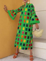 Casual Dresses Sexy Elegant For Women Chequered Long Flared Loose Fitting Dress Fashion 2024 Summer Female Clothing Outfits