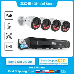 System ZOSI 5MP 8CH PoE Security Camera System With Audio 5MP NVR 2.5K HD Outdoor PoE IP Cameras Human Detect Video Surveillance Kit