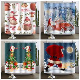 Shower Curtains Christmas Curtain Funny Santa Claus Tree Fireplace Bathroom Washable Waterproof Bathtub Screen With Hooks 180x240