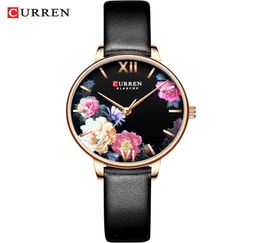 2019 Fashion Trend Flower Leather Watches CURREN Classic Black Wristwatch Female Clock Ladies Quartz Watch relogios feminino8723960