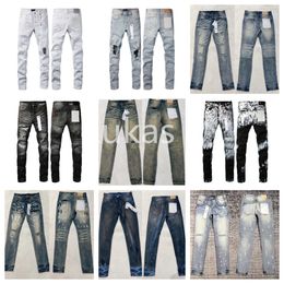 Designer di jeans man ksubijeans viola skinny strappato motociclisti pantaloni dritti dritti impilamento jean maschi